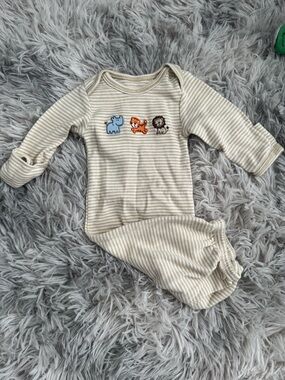 Preemie Striped Safari Cream & White Baby One-Piece
